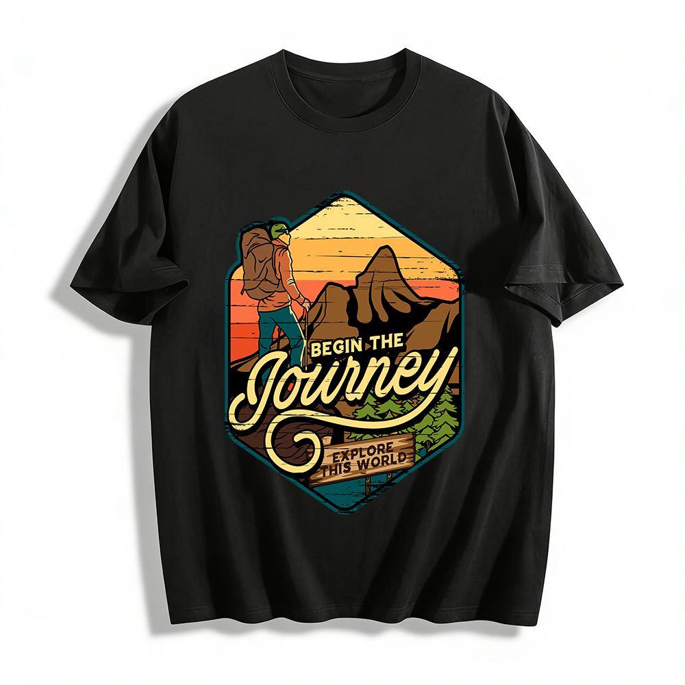 Begin The Journey Explore This World Hiking Graphic Tee Pure cotton T-shirt XXS