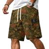 Men Corduroy Drawstring Shorts with Letter Print Relaxed Fit Hawaiian Style Floral Patterned Lightweight Pants
