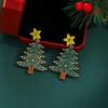 Red Green Star Diamond Christmas Tree Earrings for Women: Creative Color Blocking Drip Oil Design