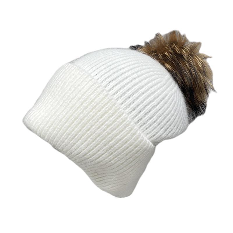 Winter Wool Hat Women'S Warm Ear Protectors Thickened Rabbit Fur Knitted Pile Hat Real Fox Hairball Hat