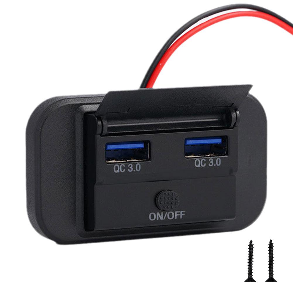 12V/24V Car USB Charger Socket Dual USB Ports Waterproof Dustproof Fast Charge Power Adapter for Most Cars Motorcycles Boats RV