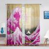 Oriental Culture Hand Drawn Style Japanese Motifs Illustration Wave Tulle Curtains for Living Room Bedroom Sheer Curtain Kitchen