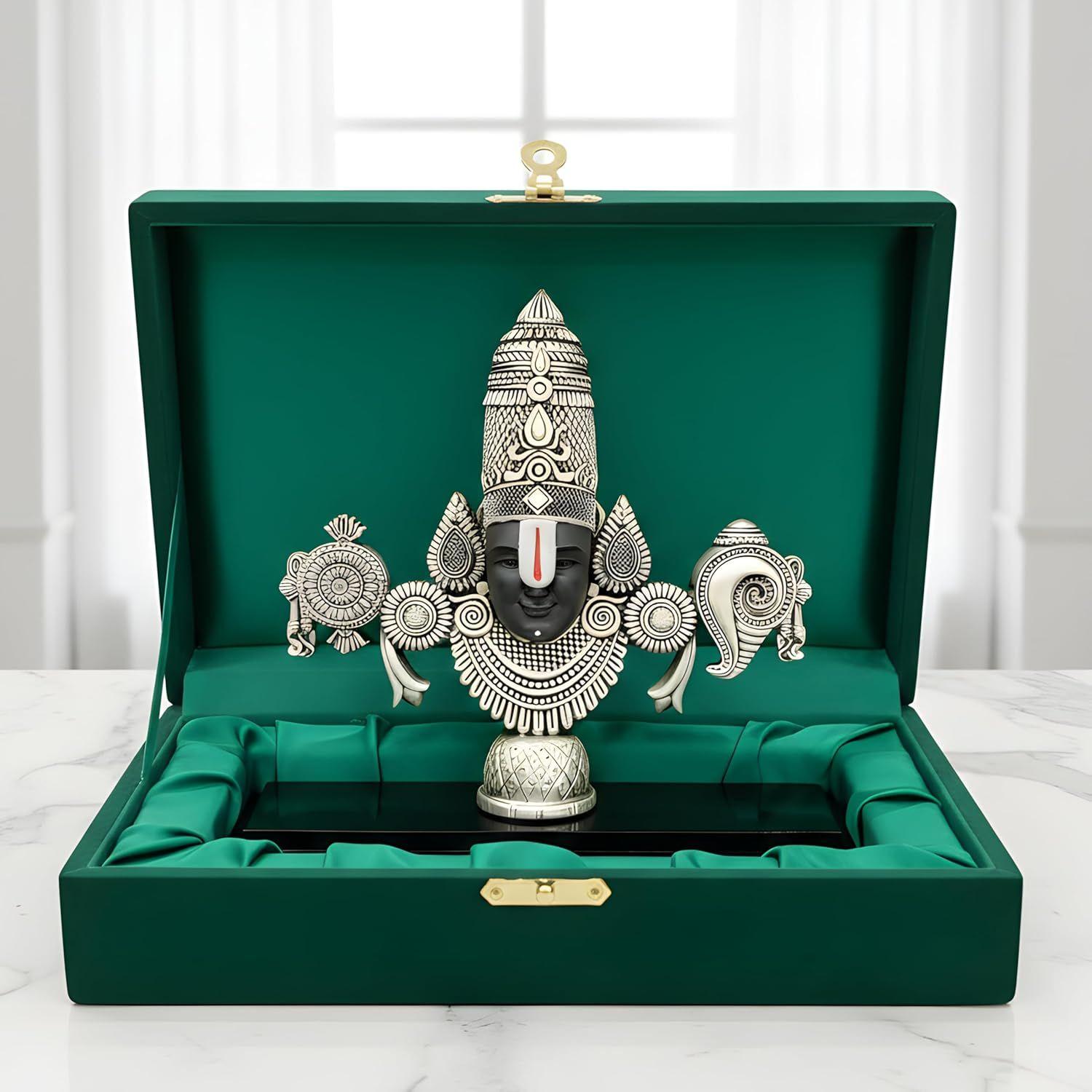 Dev Aastha 999 Silver Plated Balaji Statue | 4-Inch Divine Vastu Table Decor