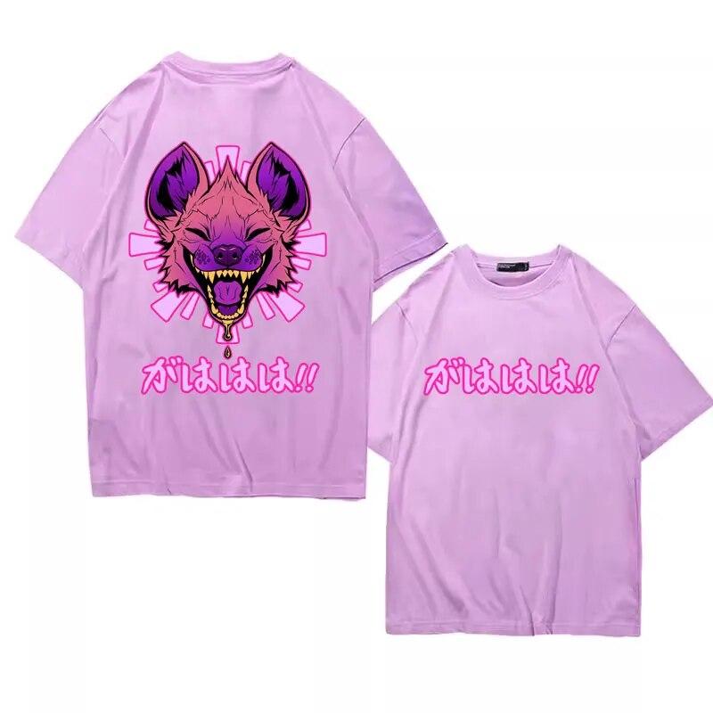 Anime Vaporwave Hyena Print T-shirt GAHAHA Furry Wildlife Safari T Shirt Unisex Women Harajuku Gothic Oversized T-shirts Streetwear