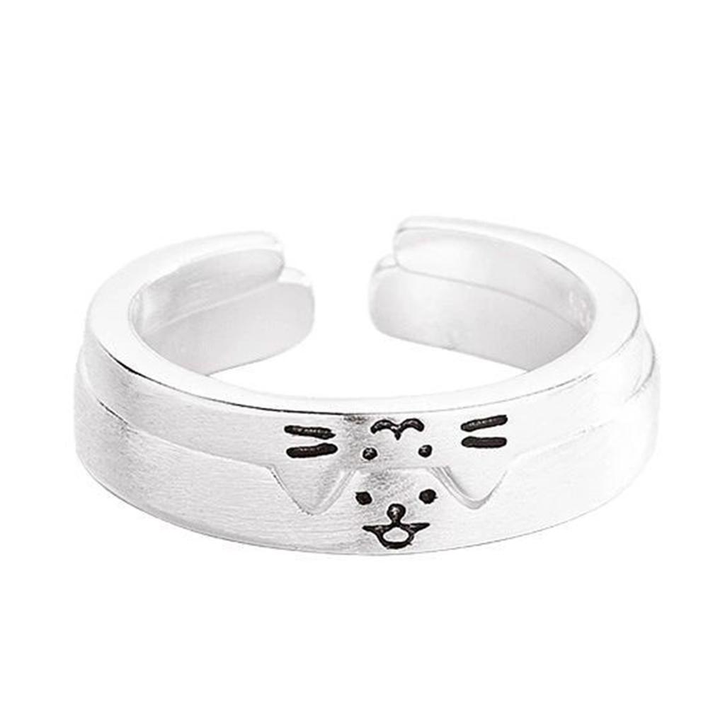 2pcs Adjustable Cute Cats and Dog Cartoon Ring for Women Adjustable Size Friendship Ring Fashion Engagement Jewelry