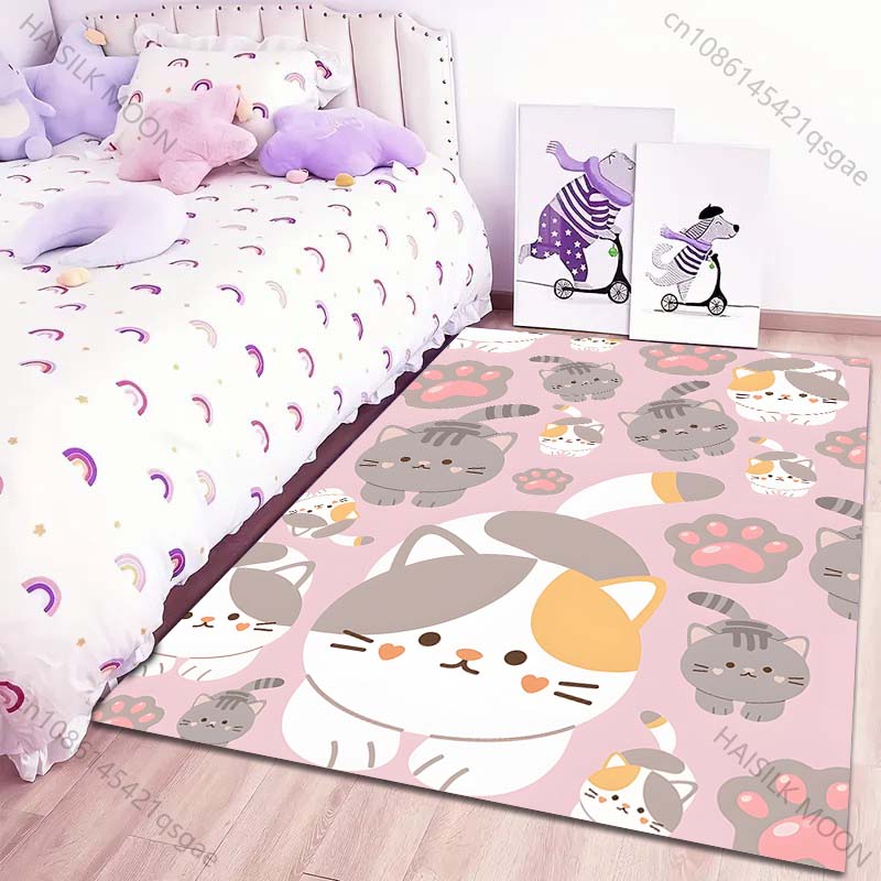 1FPC Cartoon Kitten Print Carpet for Living Room Bedroom Sofa Creative Doormat Home Decor Area Rugged Non-slip Mat Girl Gift
