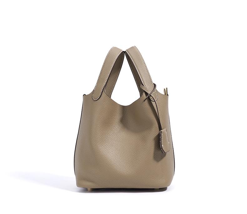 Genuine Leather Women's Bucket Bag Large Capacity Vegetable Basket Bag - NO LOGO