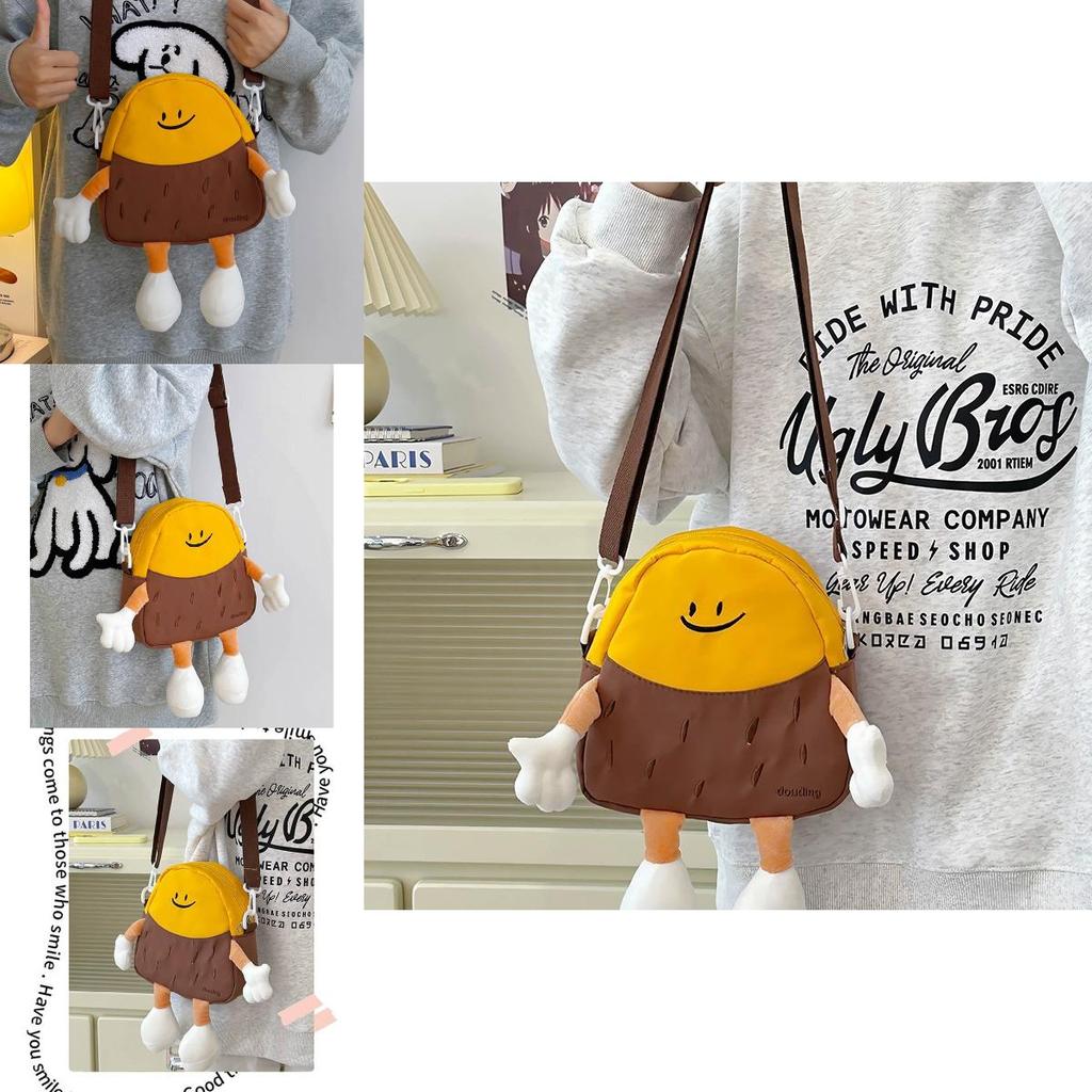 Charming Japanese Style Plush Potato Cartoon Crossbody Bag For Kids With Fun Print