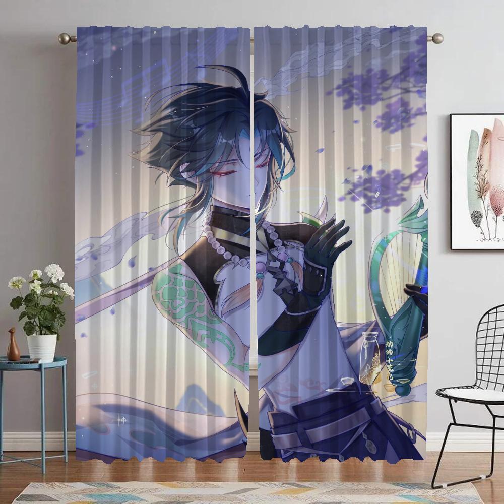 

Тюль Genshin для спальни, противомоскитные шторы, 2 шт., занавески для домашнего интерьера, для гостиной, украшение на Хэллоуин, перегородка W50xH70cmx2pcs-CL