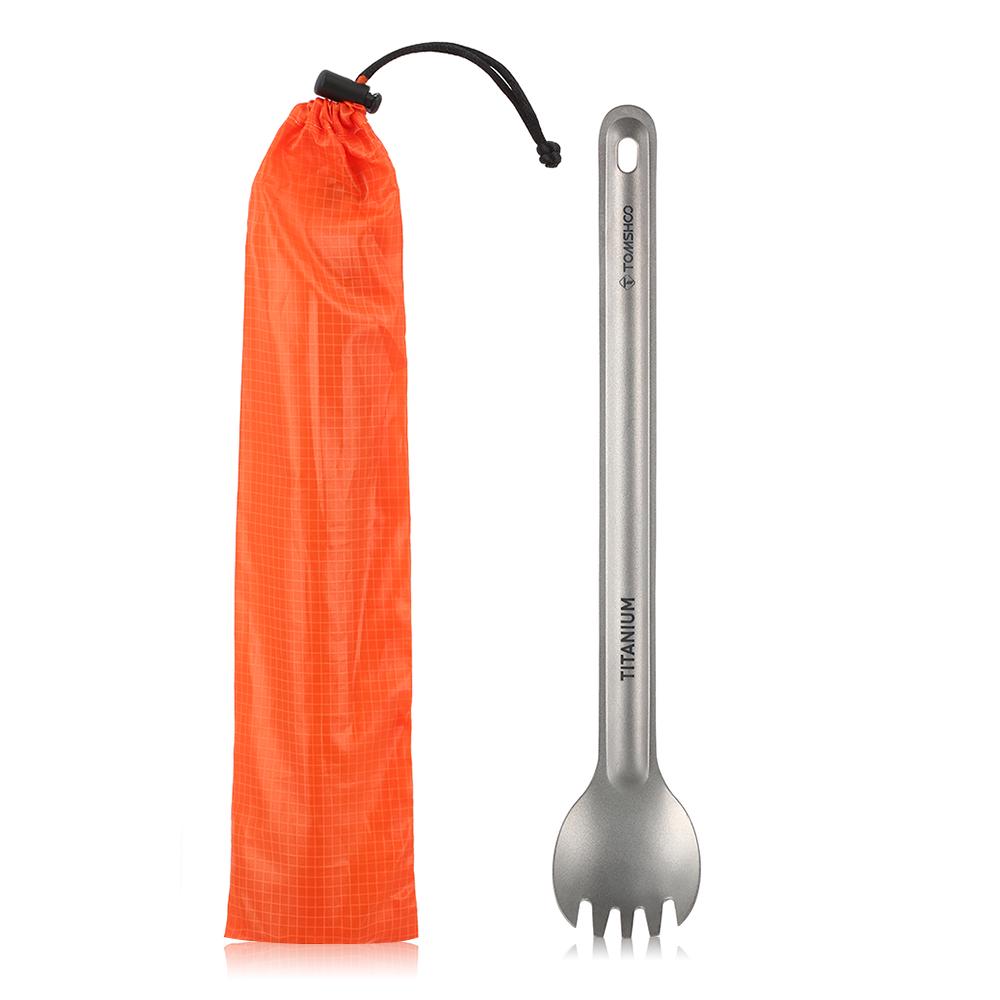 TOMSHOO Titanium Long Handle Spork Outdoor Portable Matte Finish Dinner Spork Cutlery Camping Backpacking Picnic