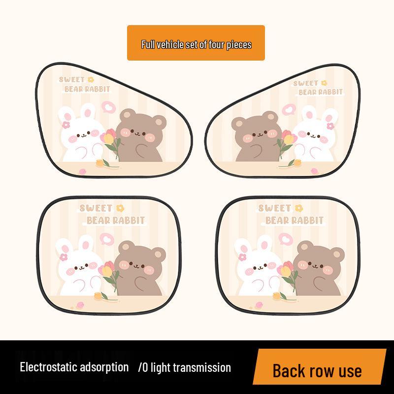 Cartoon Car Sunshade - Cute Electrostatic Heat Insulation Blocker for Summer