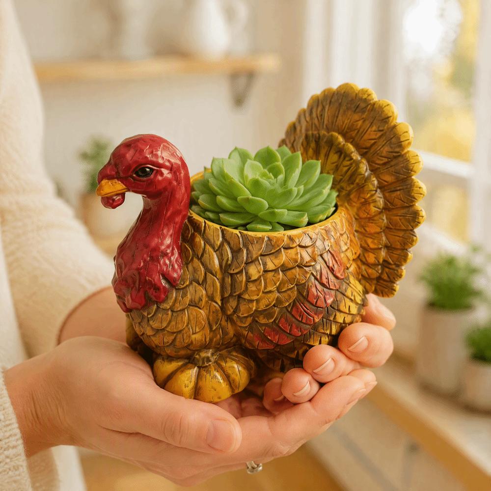 Top-Opening Resin Turkey Planter Pot Fall Harvest Turkey Figurine Candy Bowl Indoor Home