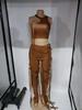AL154 Women's Sexy Two-Piece Set: Strappy Tank Top & Faux Leather Pants for Nightclub Summer Wear.
