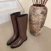 2.5CM European and American Fashion Simple Tall Boots 2025 Autumn and Winter New Round Head Low Heel One Pedal Knight Boots Women