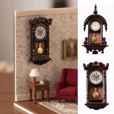 Zinc Zinc Alloy Material Dollhouse Wall Clock Movable Pendulum Simulated Furniture Model  Living Room Decor