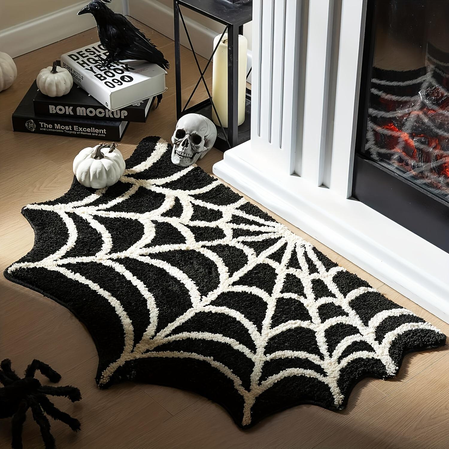 

Halloween Spider Web Doormat - Non-Slip, Machine Washable, Polyester Fiber, Gothic Plush Area Rug for Bathroom 40cm&60cm чёрный