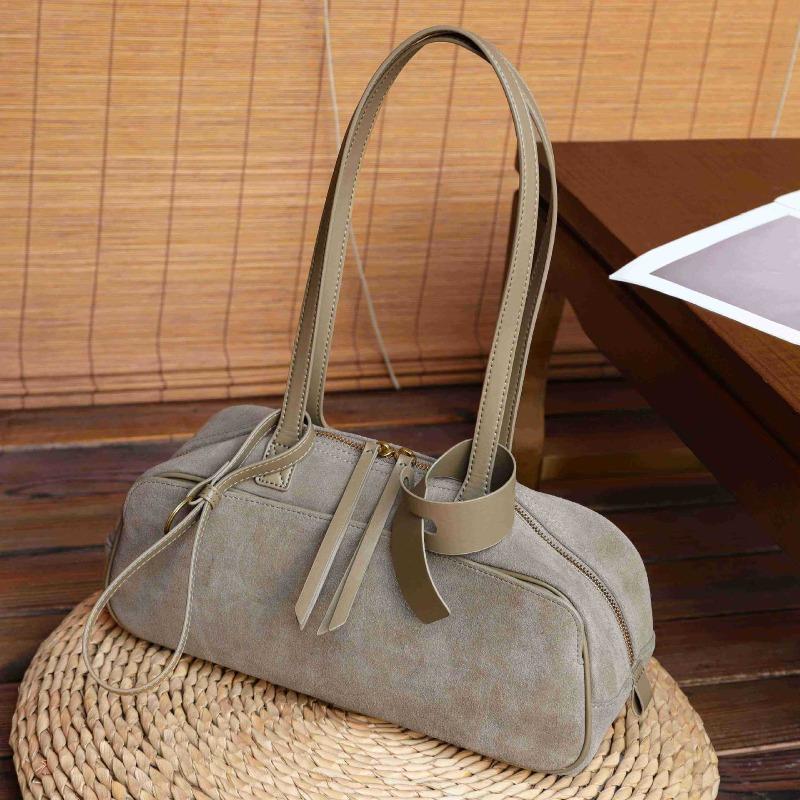 Women's bag first layer matte cowhide bag new retro leather shoulder bag autumn and winter bowling bag