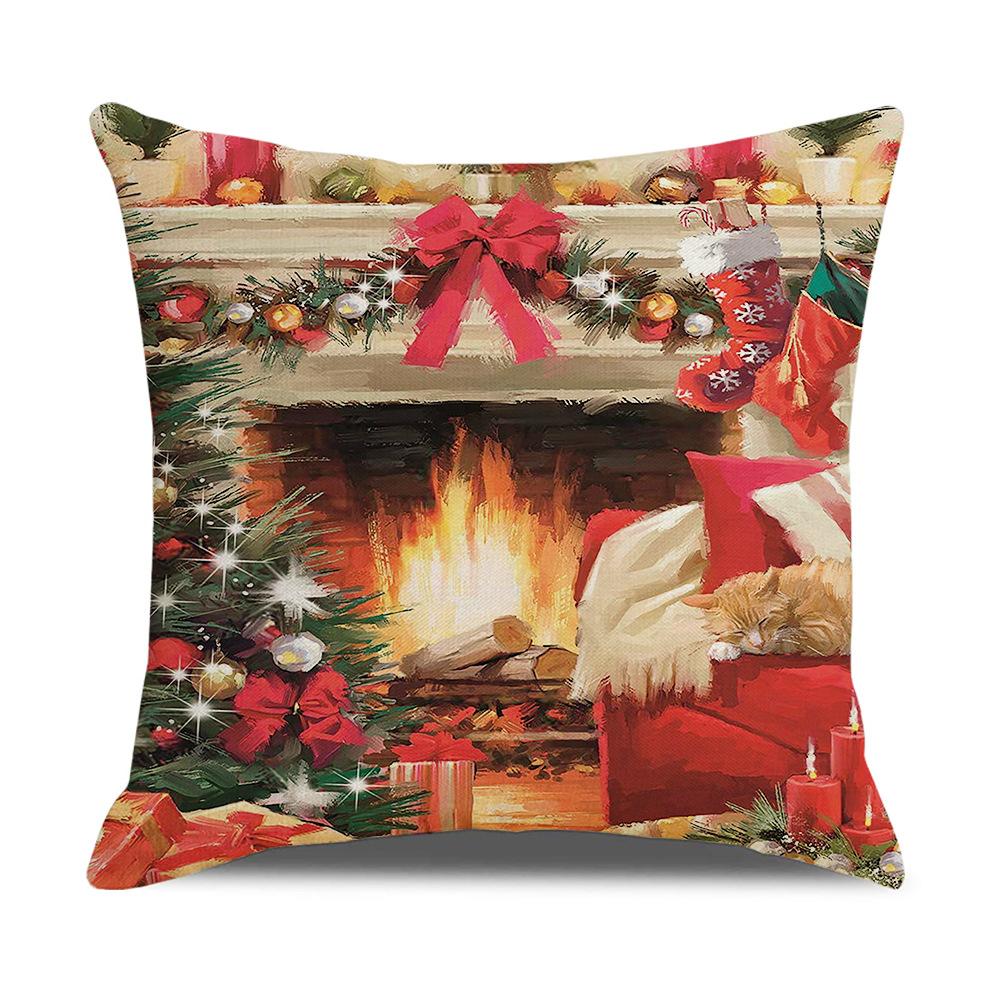 Weihnachtskissen Aquarell Cartoon Leinen Kissenbezug Europäischer Stil Nachttisch Kissenbezug Neuer Wohnstil