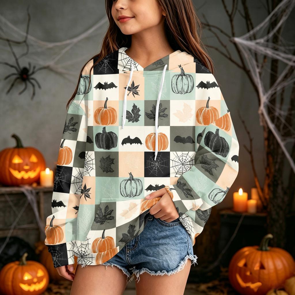 Kids Halloween Print Hoodie Pullover Sweatshirt for Boys Girls Casual Wear