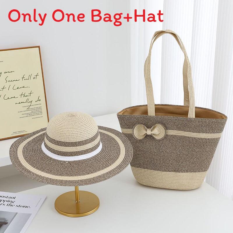 Straw Hat And Bag Set With Sun Protection For Outdoor Travel Casual Summer Adults