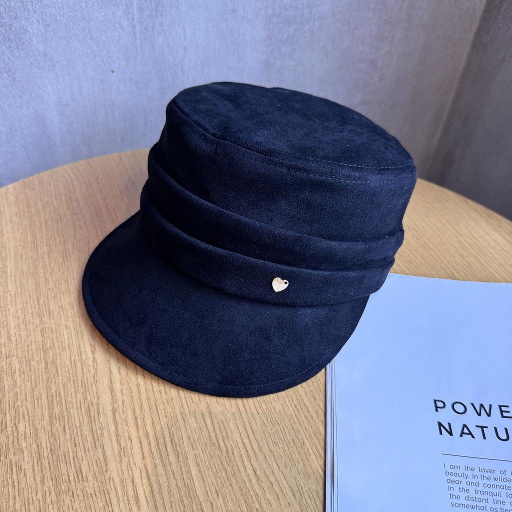 Women Solid Fashion Color Suede Flat Top Hat For Autumn And Wearing Winter