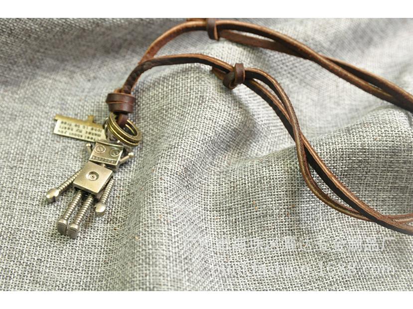 Retro Robot Pendant Necklace with Leather Sweater Chain