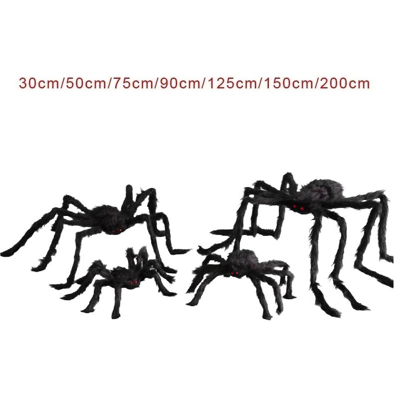 Halloween Big Plush Spider Horror Halloween Decoration Party Prop Outdoor Giant Spider Decor 30-200cm Chamber Prank Black Spider