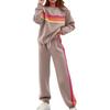 Women 2 Piece Lounge Outfits Rainbow Striped Sweatshirt High Waist Sweatpants Workout Set Long Sleeve Travel Tracksuit