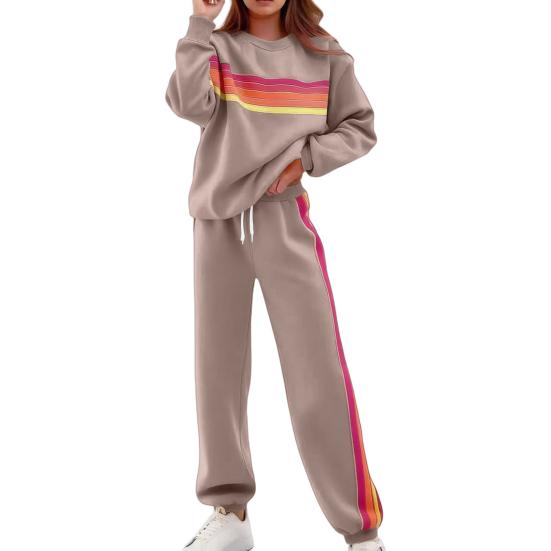 Women 2 Piece Lounge Outfits Rainbow Striped Sweatshirt High Waist Sweatpants Workout Set Long Sleeve Travel Tracksuit