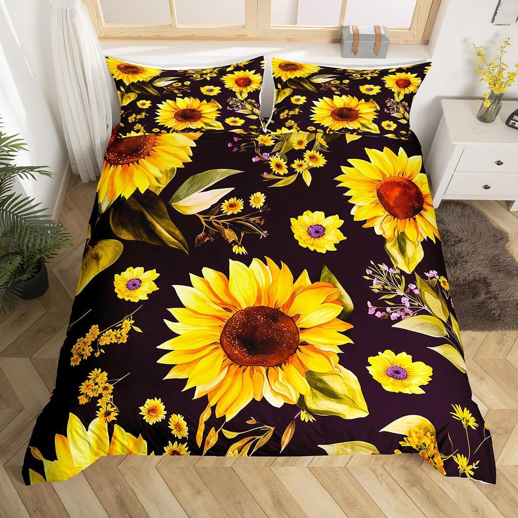Sunflower Duvet Cover Twin Queen Yellow Flowers Bedding Set Botanical Floral Quilt Cover Garden Bloom Bedding with 2 Pillowcase