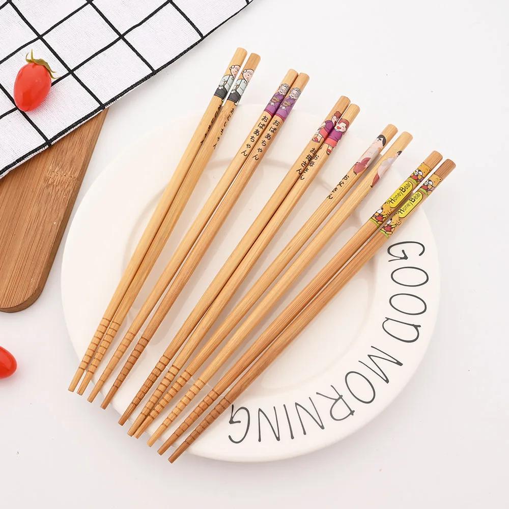 5 Pairs Natural Bamboo Chopsticks Reusable Traditional Handmade Chinese Classic Wooden Chopsticks Sushi Kitchen Tool Hot Pot