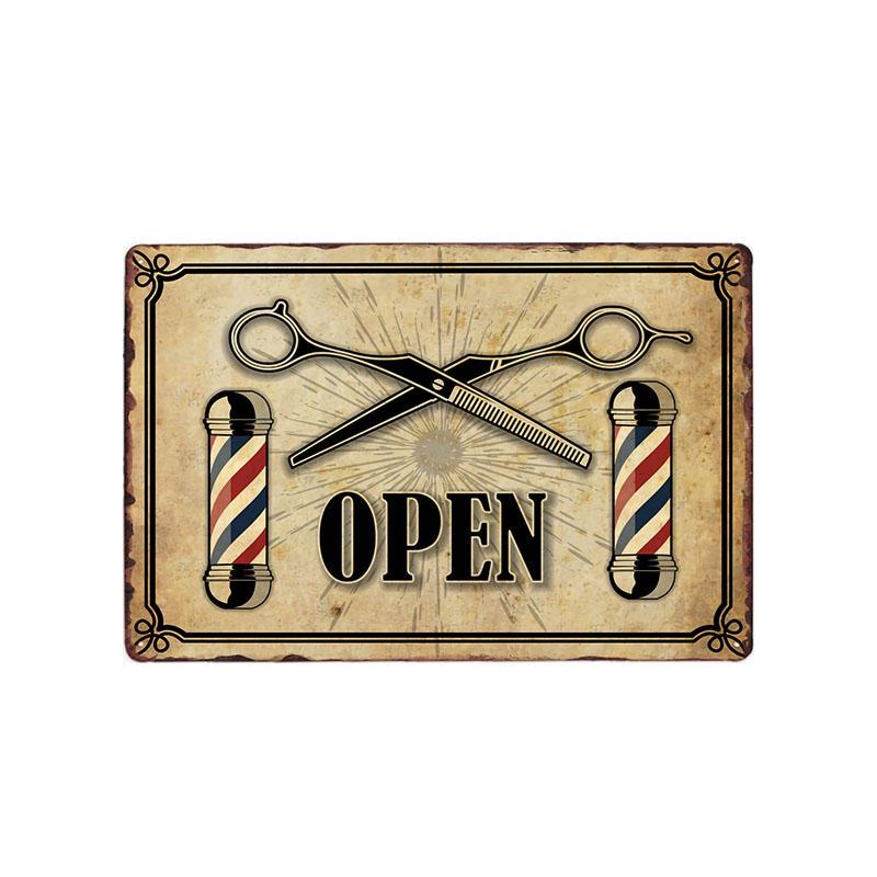Hohappyme Vintage Barber Shop Metal Signs Barbershop Poster Bar Pub Retro Plaque Haircut and Shave Beard Iron Plates 20x30 Cm