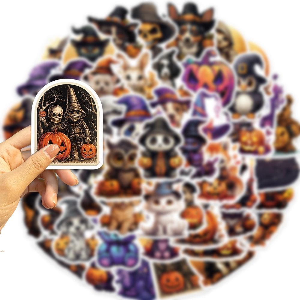 10/50Pcs Cartoon Halloween Stickers Halloween Animals Jack O Lantern Graffiti Stickers for DIY Luggage Laptop Skateboard Motorcycle Bicycle Stickers