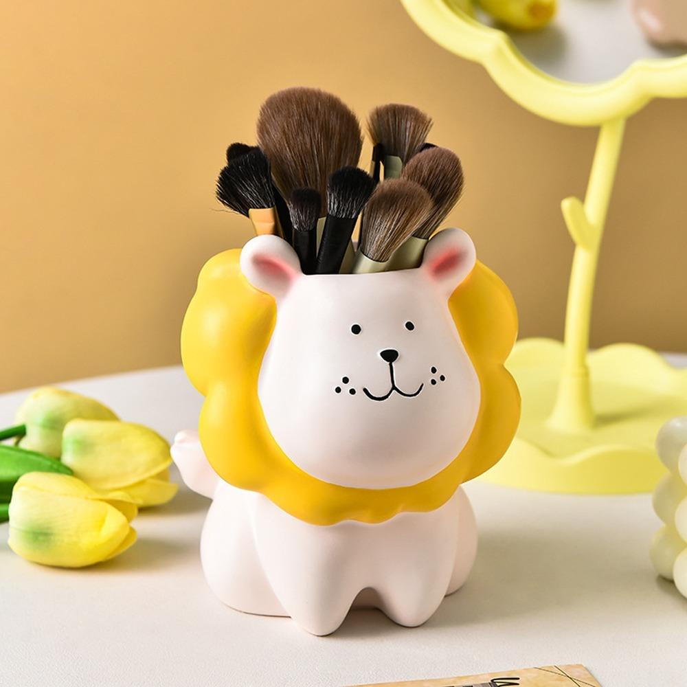Cream Style Cartoon Pen Holder Little Lion Stationery Organizer Pencil Storage Box  Student