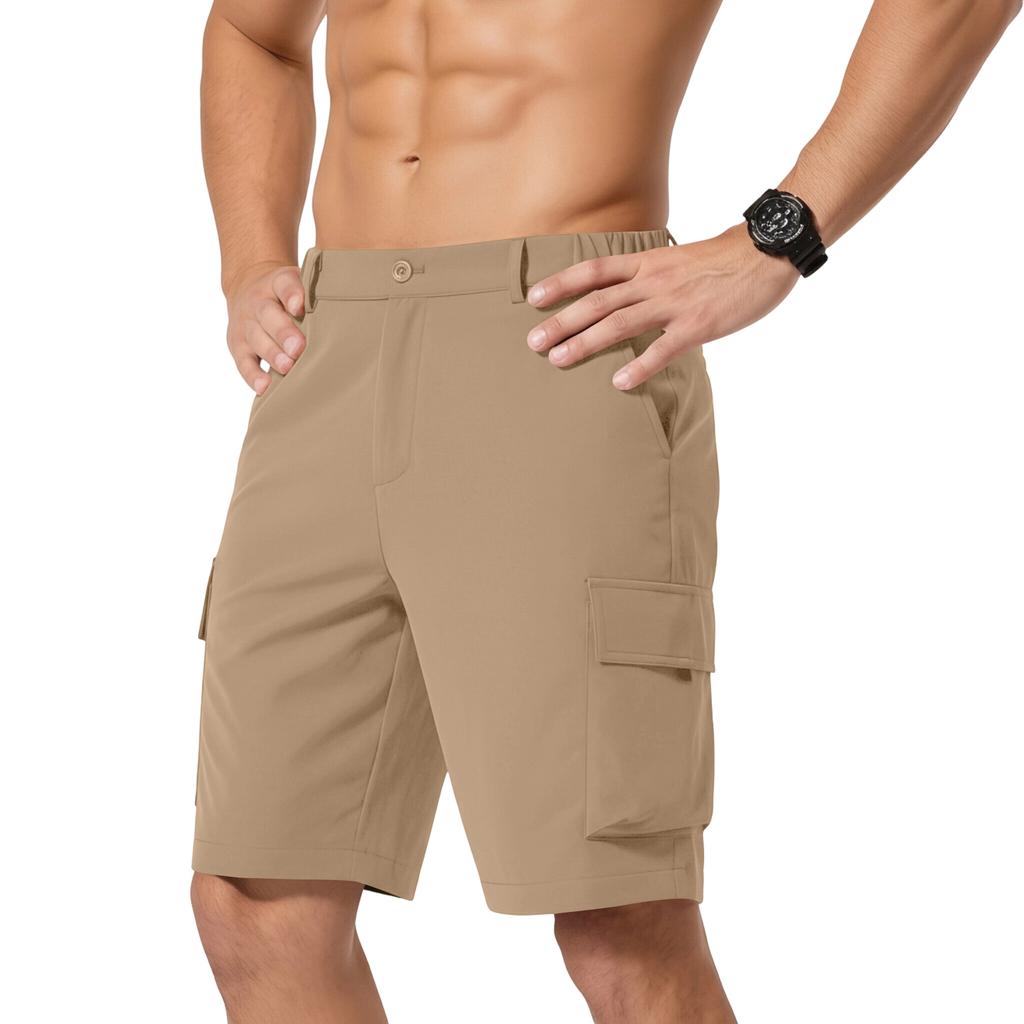Men's Cargo Shorts Relaxed Fit with Multiple Pockets Button Closure Elastic Waistband Outdoor Apparel