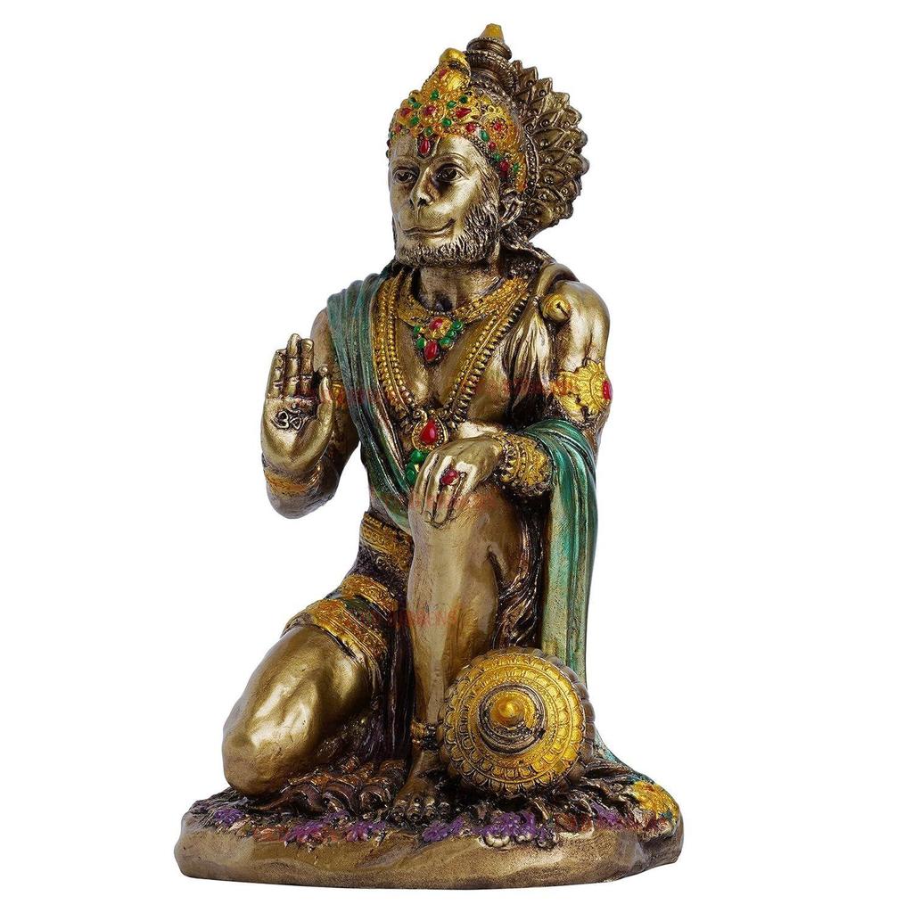 Lord Hanuman Idol In Sitting Position (18 X 11 Cm, Multicolored) Indian God Statues for Mandir Temple Pooja Room Office Corporate Gifts