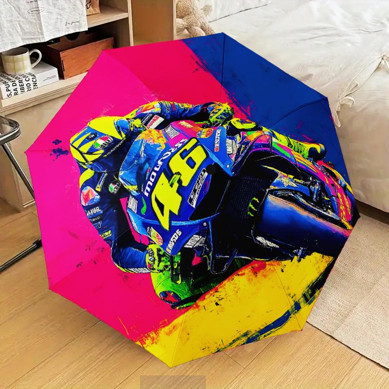 Rider Che Sfreccia Sotto l'Ombrello a Luci al Neon Ombrello Pieghevole, Ombrello Automatico a 8 Stecche per Viaggio, Uso Campeggio Regalo per Halloween Natale