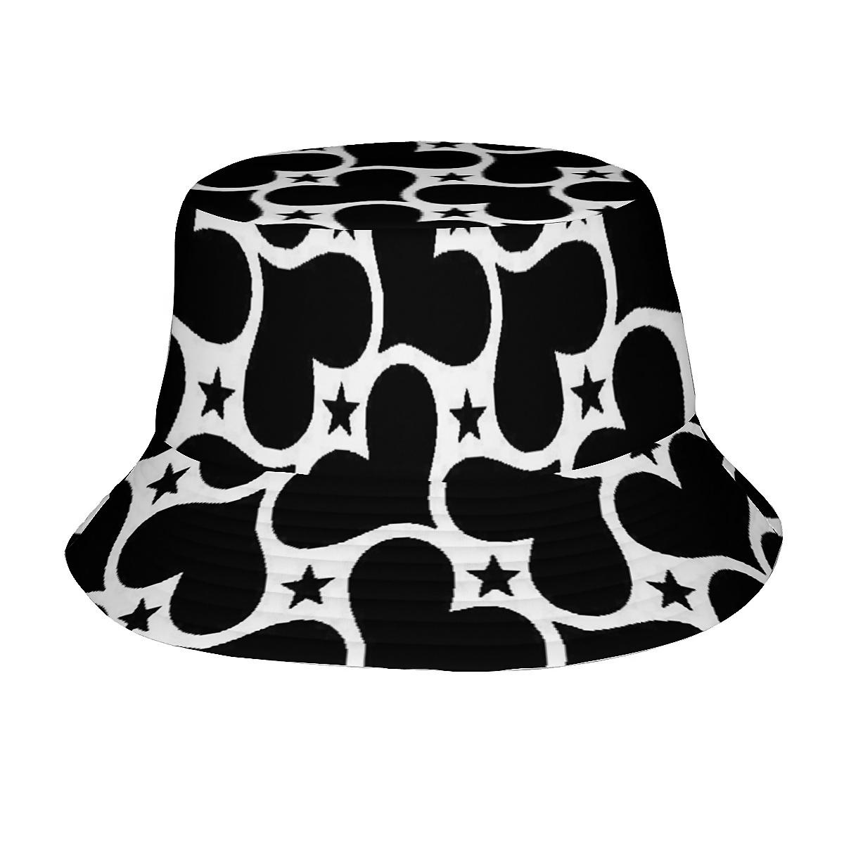 

Black and White Heart Star Pattern Unisex Printed Fisherman Hat Fashionable and Fun Outdoor Vacation Golf Beach Fishing Hiking