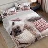 Cat Pattern Print Bedding Set, Black and White Ink Duvet Cover Set with "Dream" Print, Modern Tribal Bedroom Decor