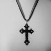 Dunkel Neo-Gotisch Rein Schwarz Gemustertes Kreuz Anhänger Band Kette Halskette für Frau Männer Schlüsselbein Kette Exquisites Schmuckstück Geschenk