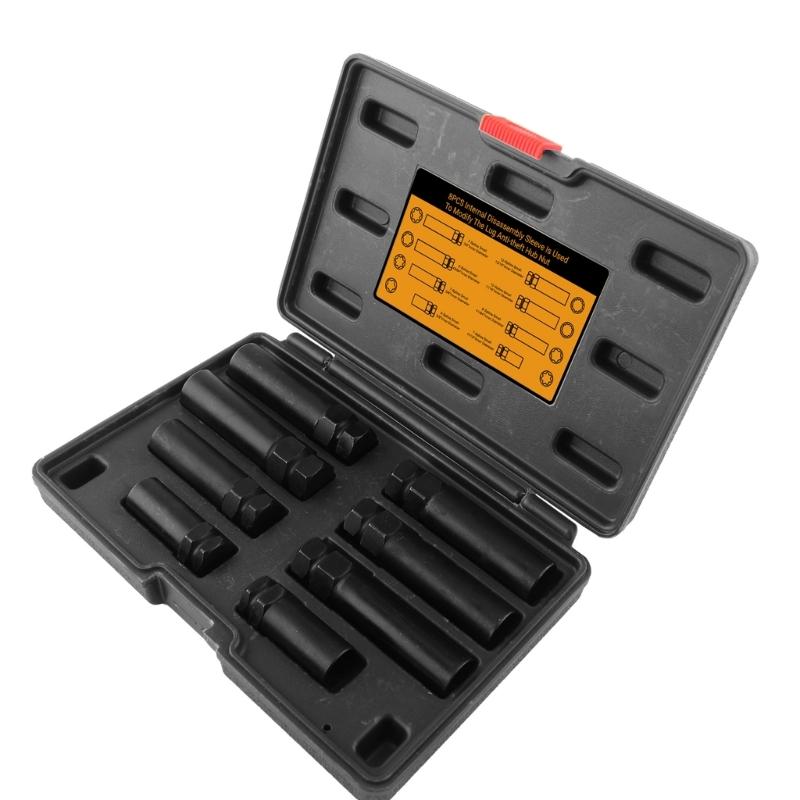8Pcs High Strength Universal Ergonomic Wheel Lock Removal Tool Kit For SAE and Metric Lug Nut for Easy Tire Changes