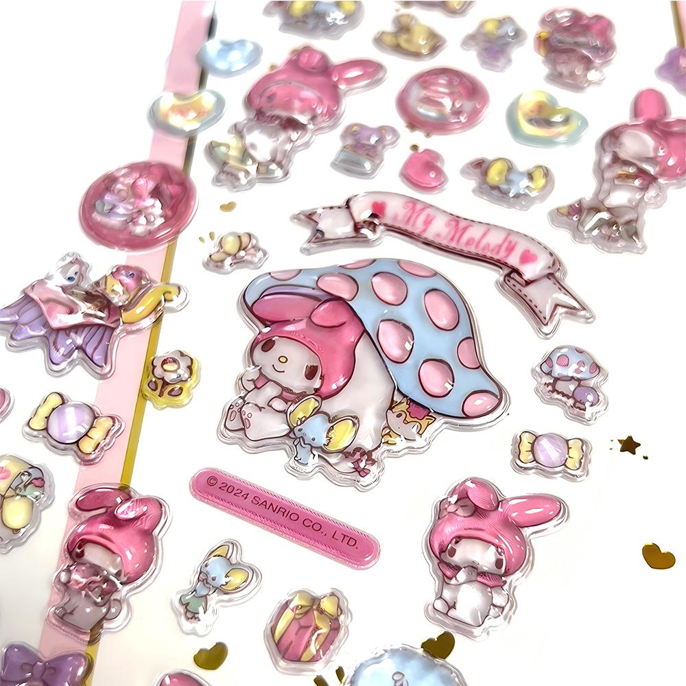 Cute Sanrio 3D Crystal Stickers Aesthetic Cartoon Decoration Decals Pochacco Cinnamoroll My Melody Kuromi Relief Sticker