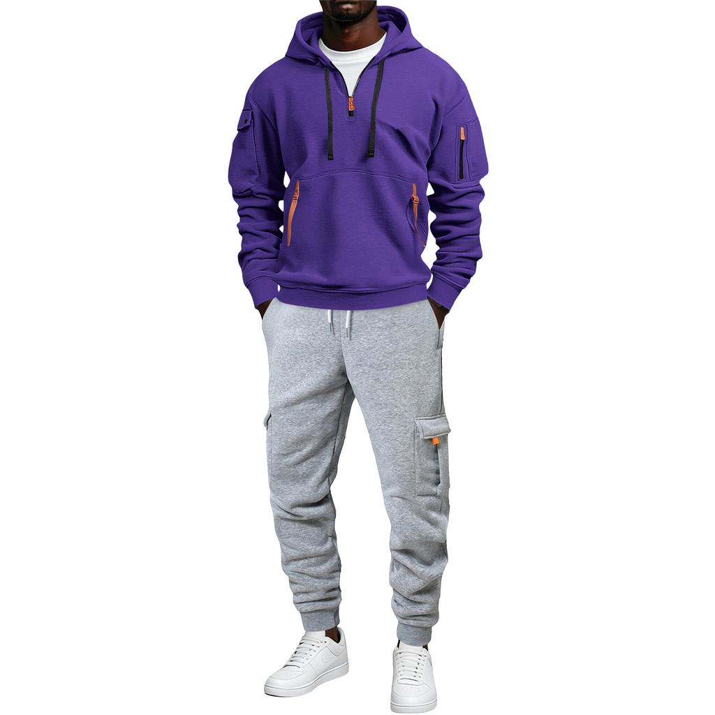 Men's Loose Fit Casual Tracksuit Hoodie and Multi-Pocket Cargo Pants 2 Piece Set