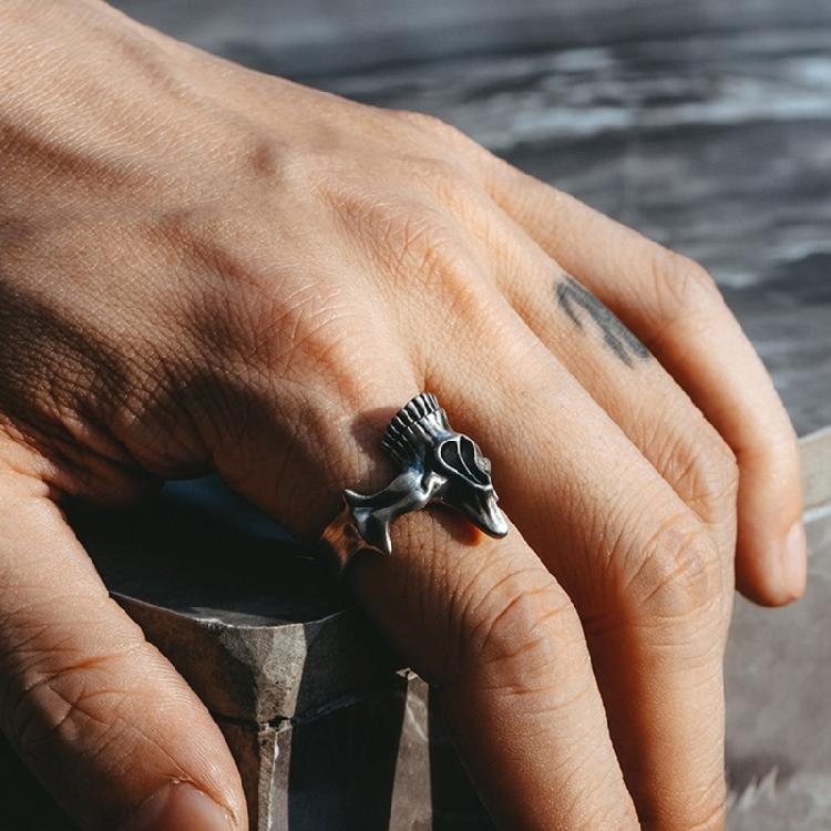 Vintage Gothic Skull Rings Unique Men's Dainty Goth Skull Rings Silver Black Retro Punk Fashion Rings Statement