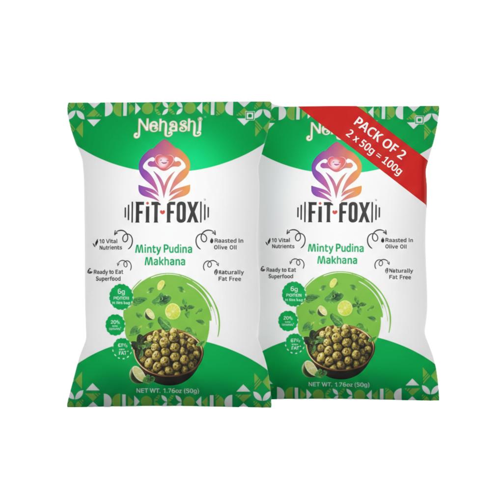 FiT FOX Minty Pudina Makhana Premium Export Quality Pack of 2 | Roasted In Olive Oil | Refreshing Mint Flavor | High Protein & Fiber Snack | Fit