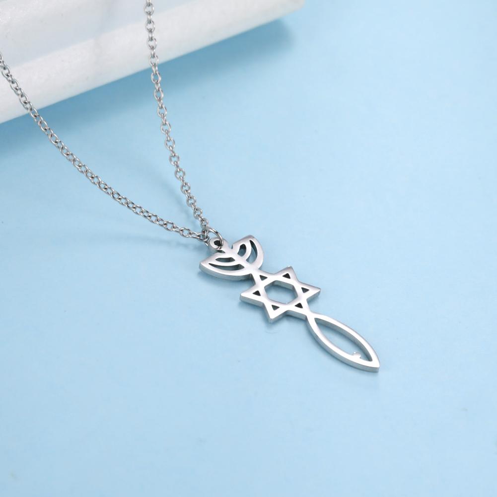 Xiaomi Skyrim Jewish Israel Fish Star of David Menorah Pendant Necklaces Stainless Steel Messianic Seal Amulet Necklace Women Men