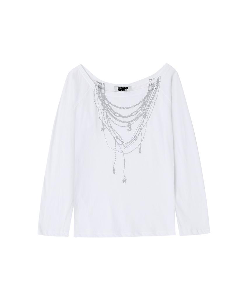 CRANK Sheer Necklace Off-Shoulder Top_White