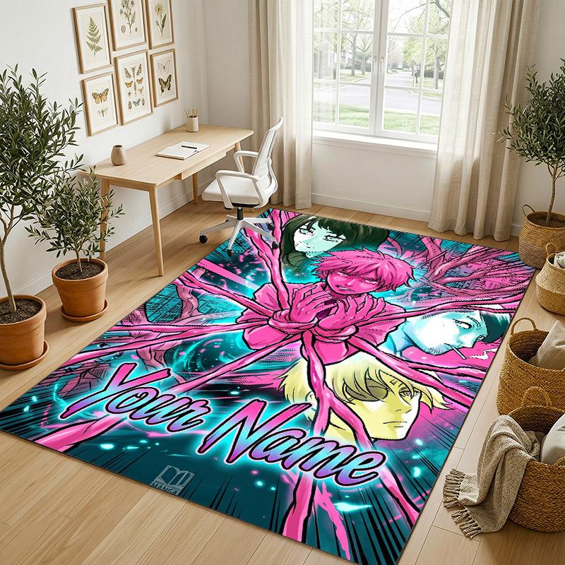 Personalized Crystal Velvet Carpet,Chainsaw Man Custom Printed Name, Plush Area Rug For Home Indoor Decor