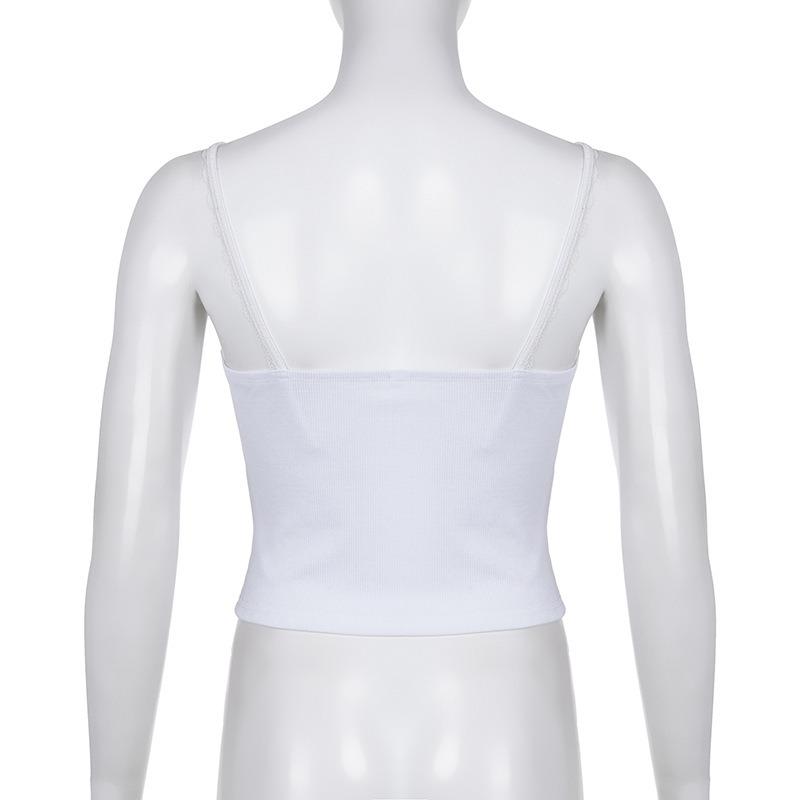 Damen Frühling und Sommer Einfarbig Quadratischer Ausschnitt Knopf Strick Sanfter Wind Spitze Spleißen Kleine Camisole Weste