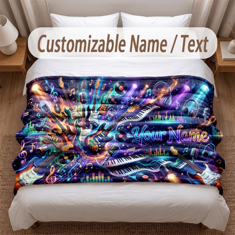 Music General Theme Soft Blanket Personalized Custom Name Text Print Warm Blanket Home Sofa Bedroom Decor